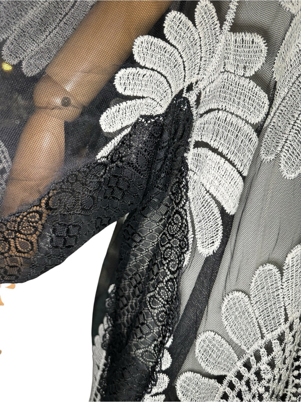 Black & White Embroidered Swim Cover-Up Kimono - Picture 4 of 9